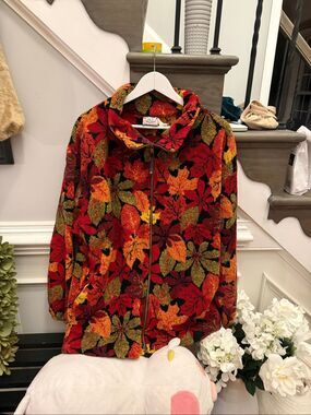 Northern Lifestyle Fall Leaves Fleece Jacket sz 1X EUC